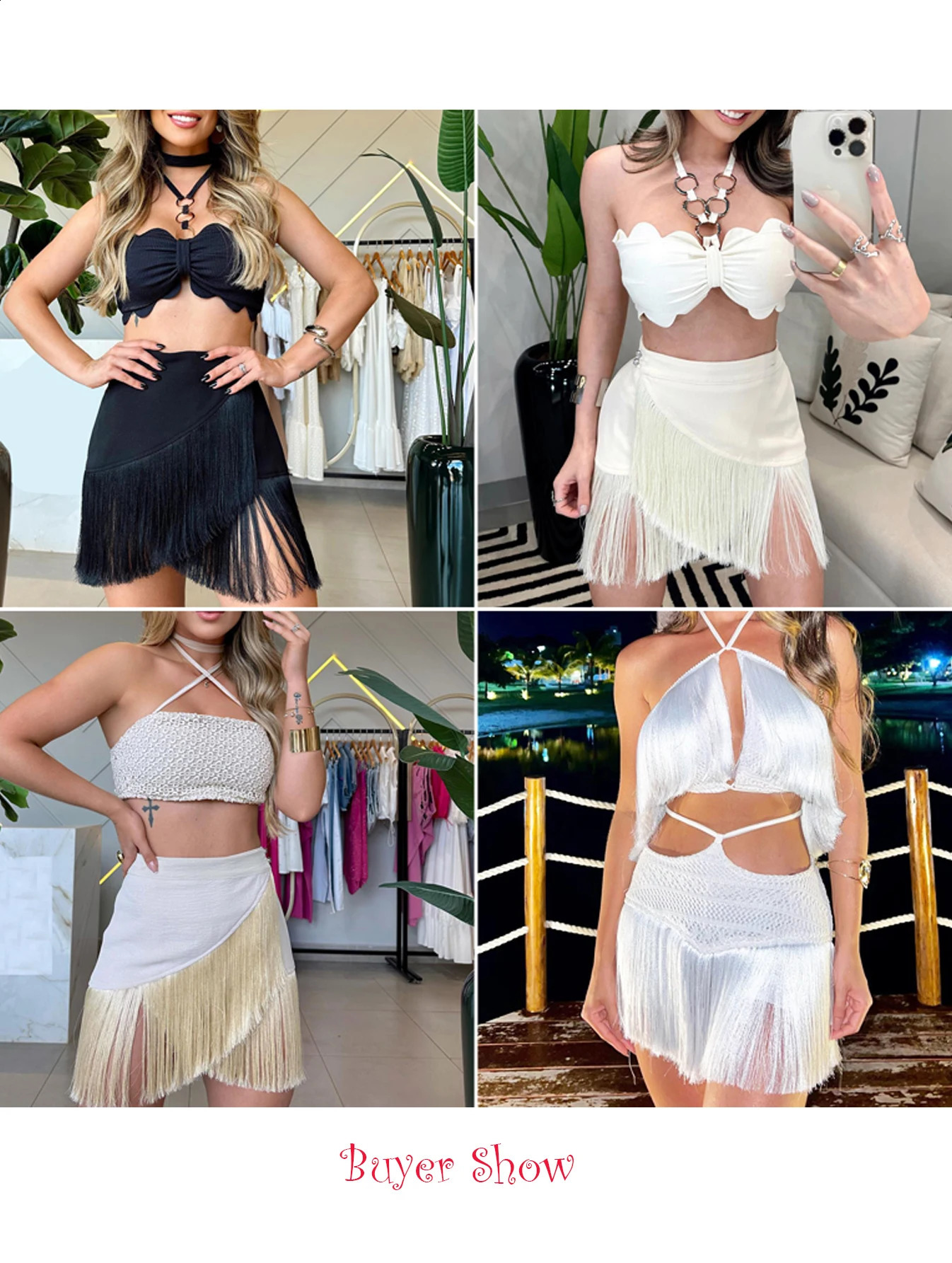 Summer Sexy Tassel Women Two Piece Bikini Set Halter Lace Bra Tassel Mini Skirt Suit Beach Vacation Casual Female Bathing Suit 250319