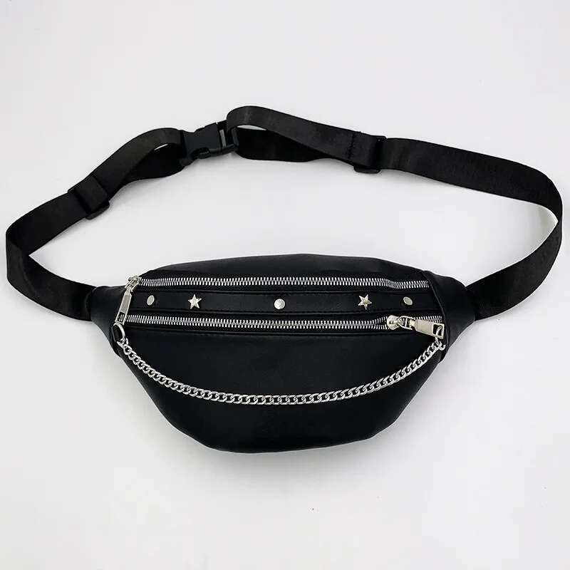 body for Cross women 2025 new PU waist punk chain rivet chest bag, fashionable and trendy women's bag , 's