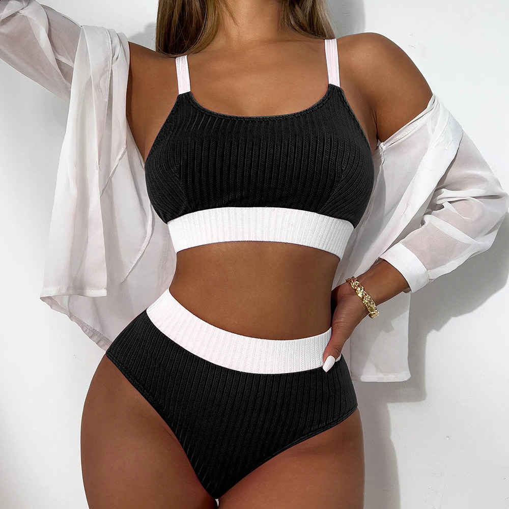 Strappy Bikini Womens High Waist Swimsuit Womens Sexy Swimsuit Solid Swimsuit Bathroom Swimsuit Beach Wear Summer Swimsuit 250314