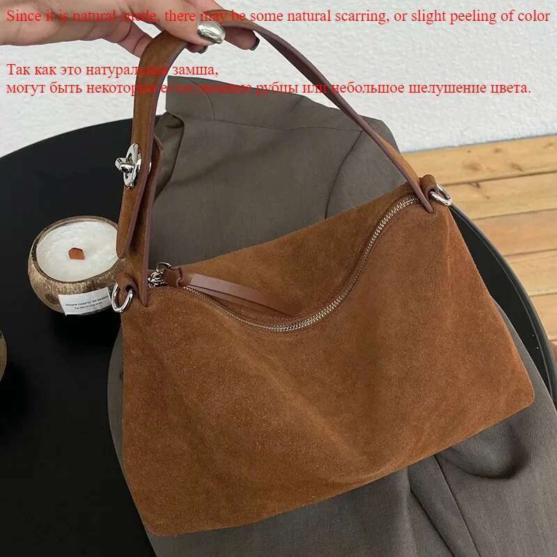 Women Niche Suede Pouch Underarm Bags Retro Matte Cowhide Shoulder Crossbody Handbag Trendy Bag
