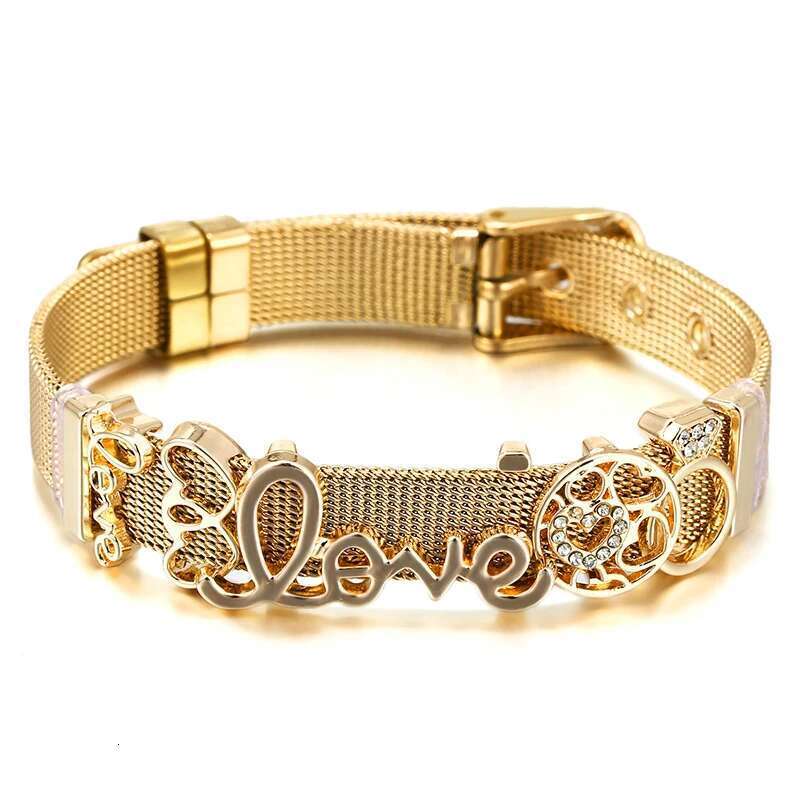 10mm Love Heart Beads Charm Bracelets DIY Stainless Steel Mesh Keeper Bracelets Bangle Pulseras Mujer For Women Men Jewelry Gift
