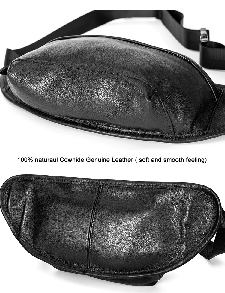 Fashion Mens Genuine Leather Waist Bag Chest Pack Leather Waist Pack Male Fanny bag Bum Money bag soft Belt bag Pouch 250317