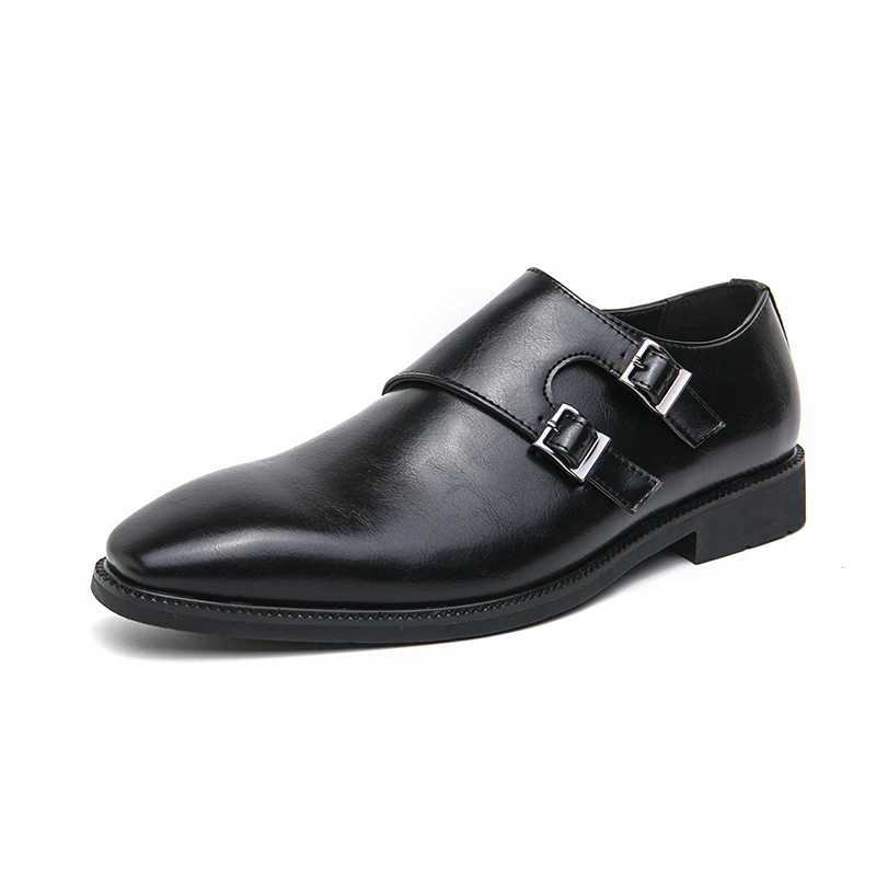 Classic dress mens leather shoes with corner toe buttons for business office weddings soft and comfortable mens shoesXJ250319