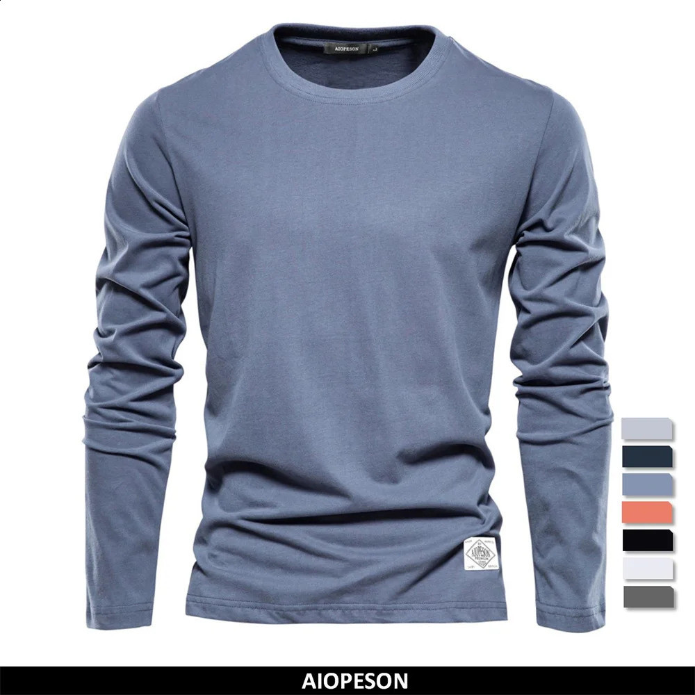 100% pure cotton long sleeved mens solid spring casual Tshirt highquality top classic 250317