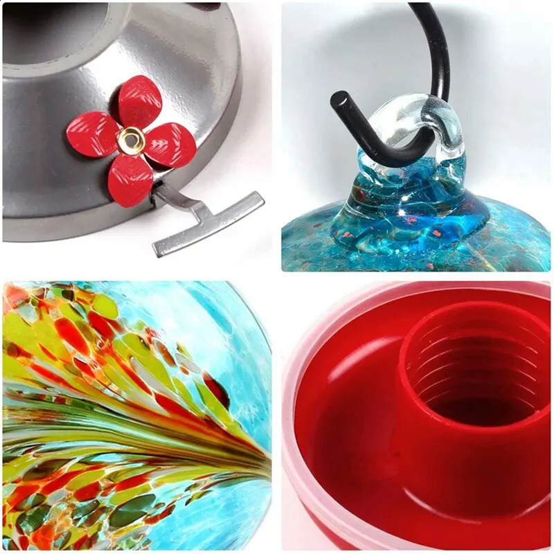 Colorful hummingbird food feeder hand blown glass drinking water bowl for garden and courtyard decoration 250318