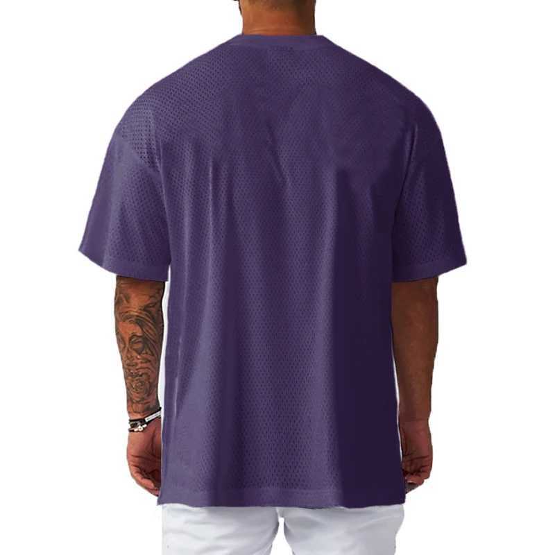 Oversized loose casual hip-hop shirt mesh quick drying mens T-shirt sports fitness running training short sleeved T-shirtT250318
