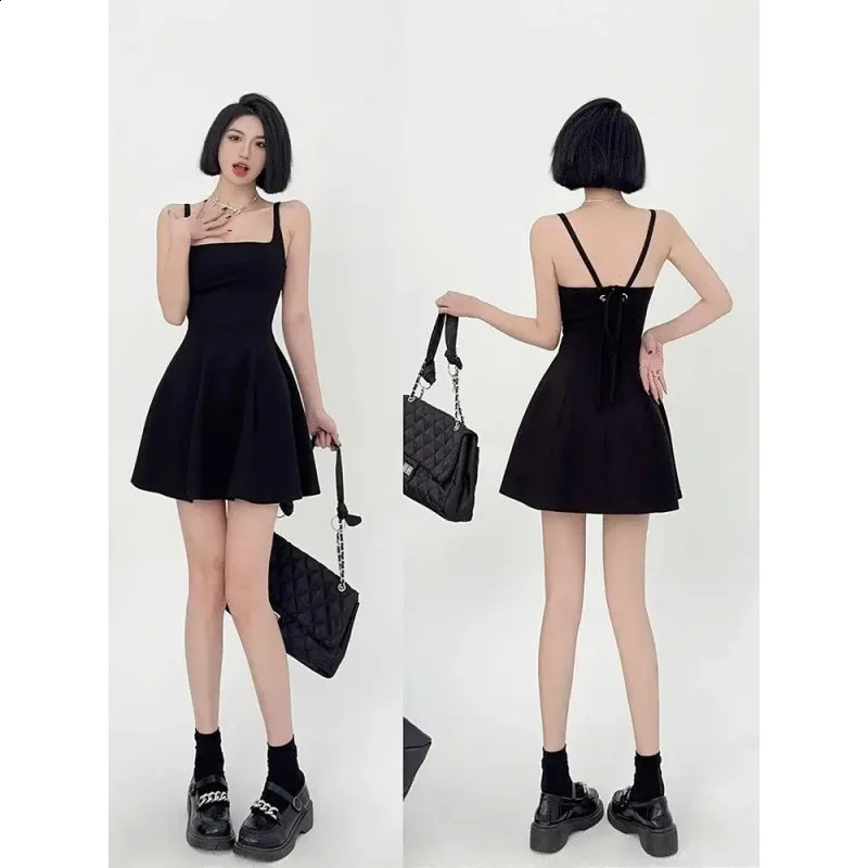 Black strapless mini dress for womens summer style with back knot and waist pleat A short line tight elegant sleeveless 250319