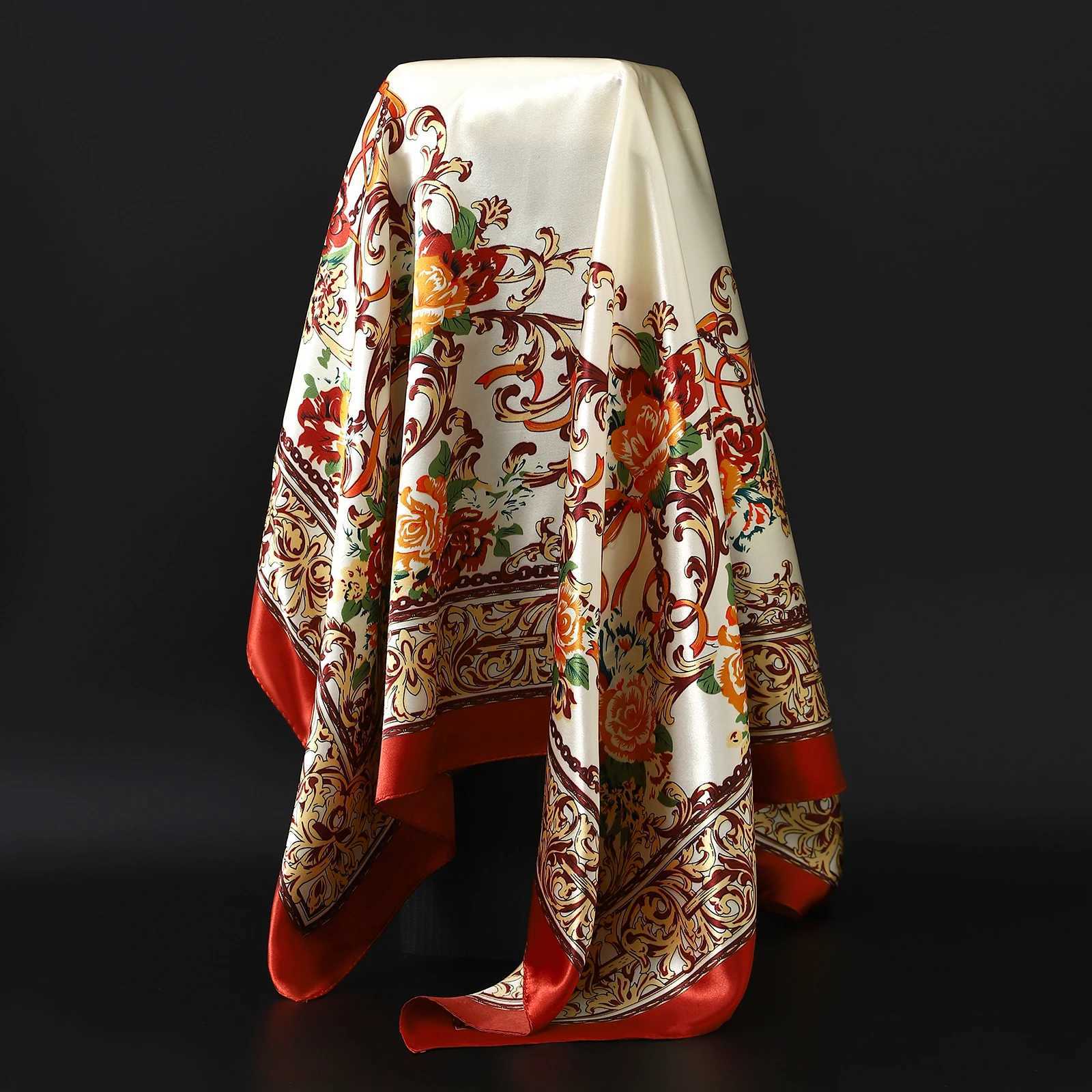 90 * 90cm silk scarf printed hair square womens shawl Muslim headscarf handle muffler female X250319