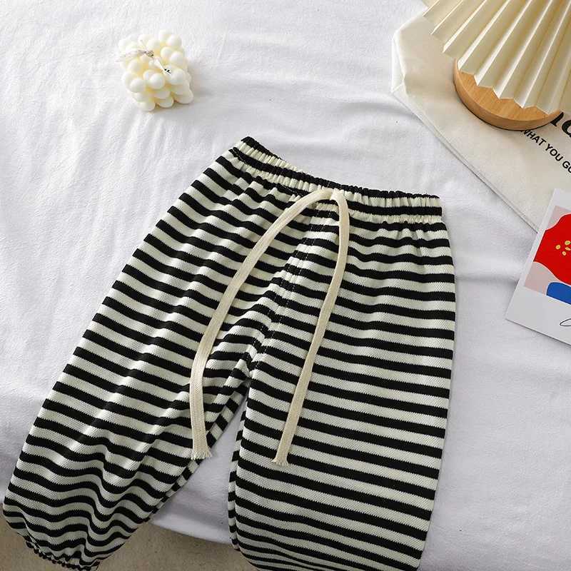 Summer new childrens Korean style mosquito repellent pants suitable for boys and girls baby casual striped ankle length sports pantsT250318