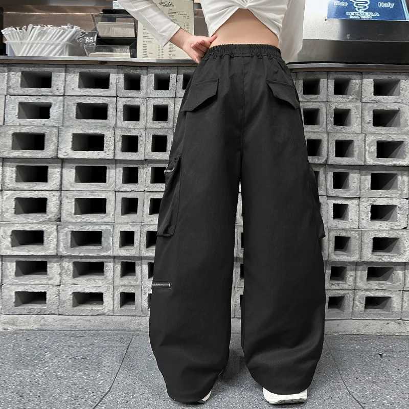Fashion Korean Kids Spring Cargo Pants Girl from 5 12 to 14 Years Old Teens Child Casual High Street Cargo Trousers With PocketsT250318
