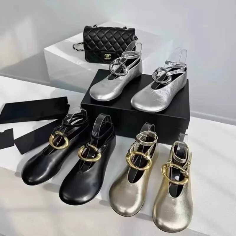 Fis Flat Ballet Shoes Brand Round Toe Loafers Female Comfort Shallow Metal Buckle Soft Sole Designer Ballet Mary Jane ShoeXJ250319