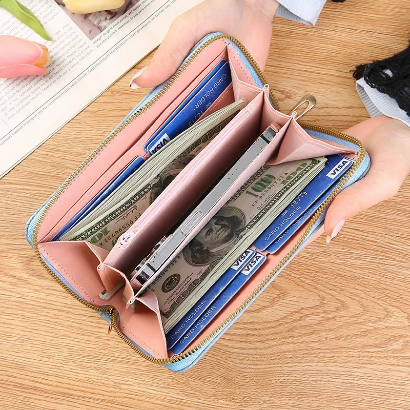 Trend Korean Edition Womens Pu Leather Handbag Multi functional Long Portable Wallet 250318