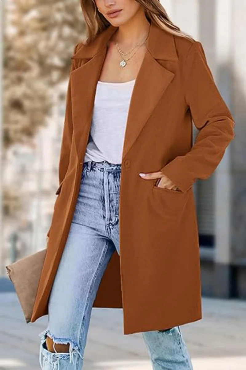 Womens Double breasted Winter Coat Long Wool Blended Jacket Collar Clothing 250319
