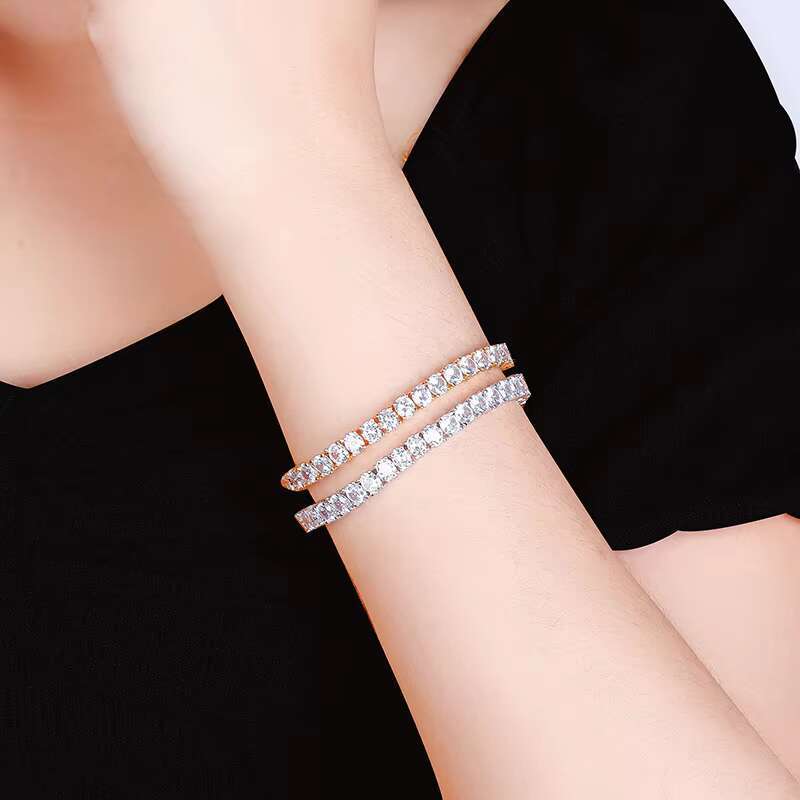3/4/5/6mm chilled gold-plated brass cubic zirconia straight drawn tennis chain necklace bracelet men's jewelry
