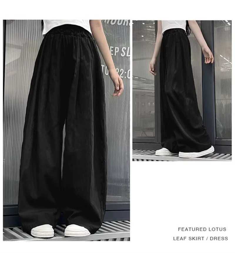 Girls Daily Wide Leg Pants 2024 Summer New Collection Trouser Childrens Fashion Solid Color Pants Youth Casual Edition Sports PantsT250318
