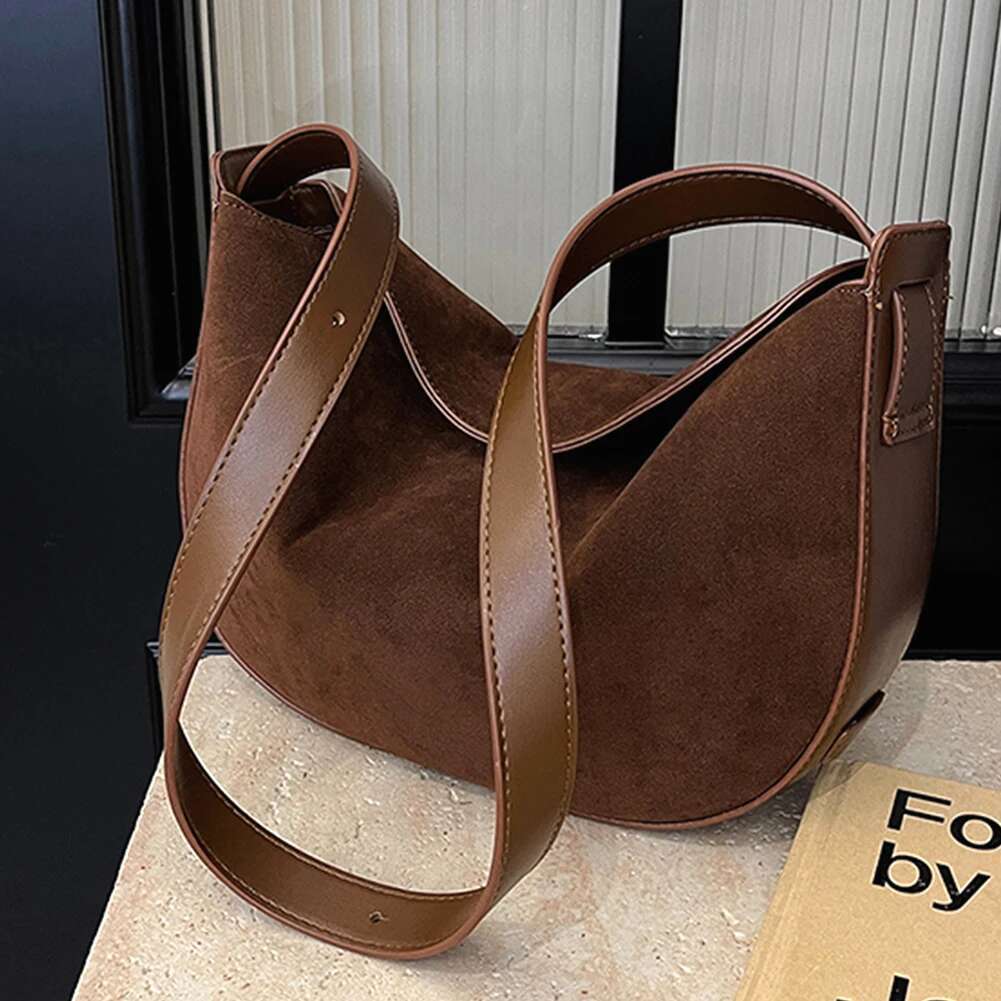 Women Suede Shoulder Solid Underarm Magnetic Closure Crescent Retro Hobo Bag For Work Travel Shopping