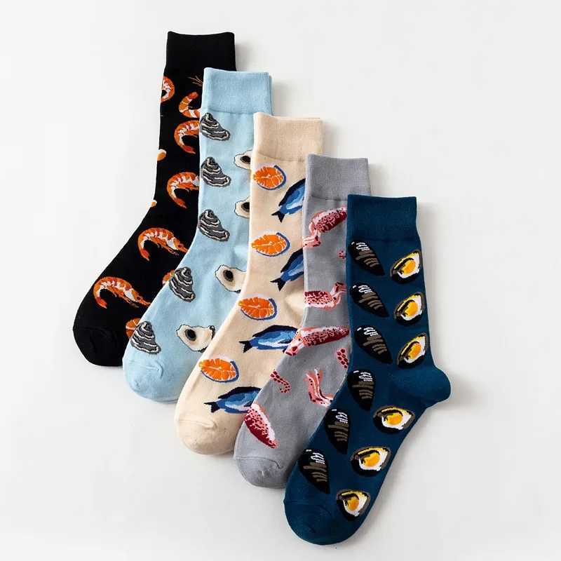 Creative Women Harajuku Seafood Socks Winter Cotton Skateboard Long Socks Oysters Mussels Octopus Arctic shrimp Cod Salmon socks X250319