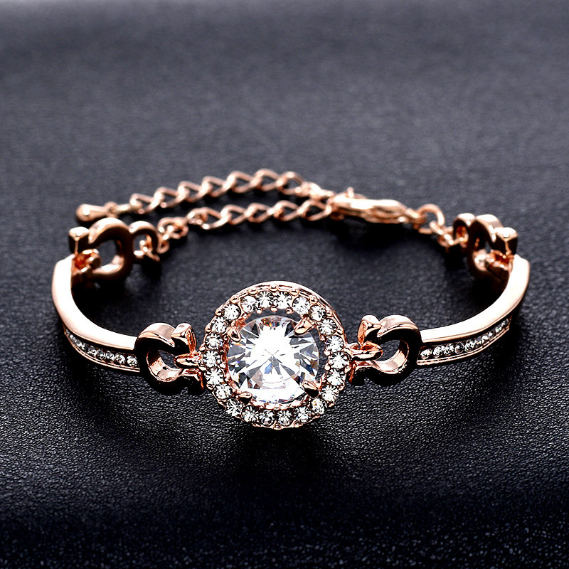18K Rose Gold Silver Plated Austrian Crystal Charm Bracelet for Women Zirconia Bracelet Hand Chain Diamond Bracelets Wedding Jewelry Nice Gift Wholesa