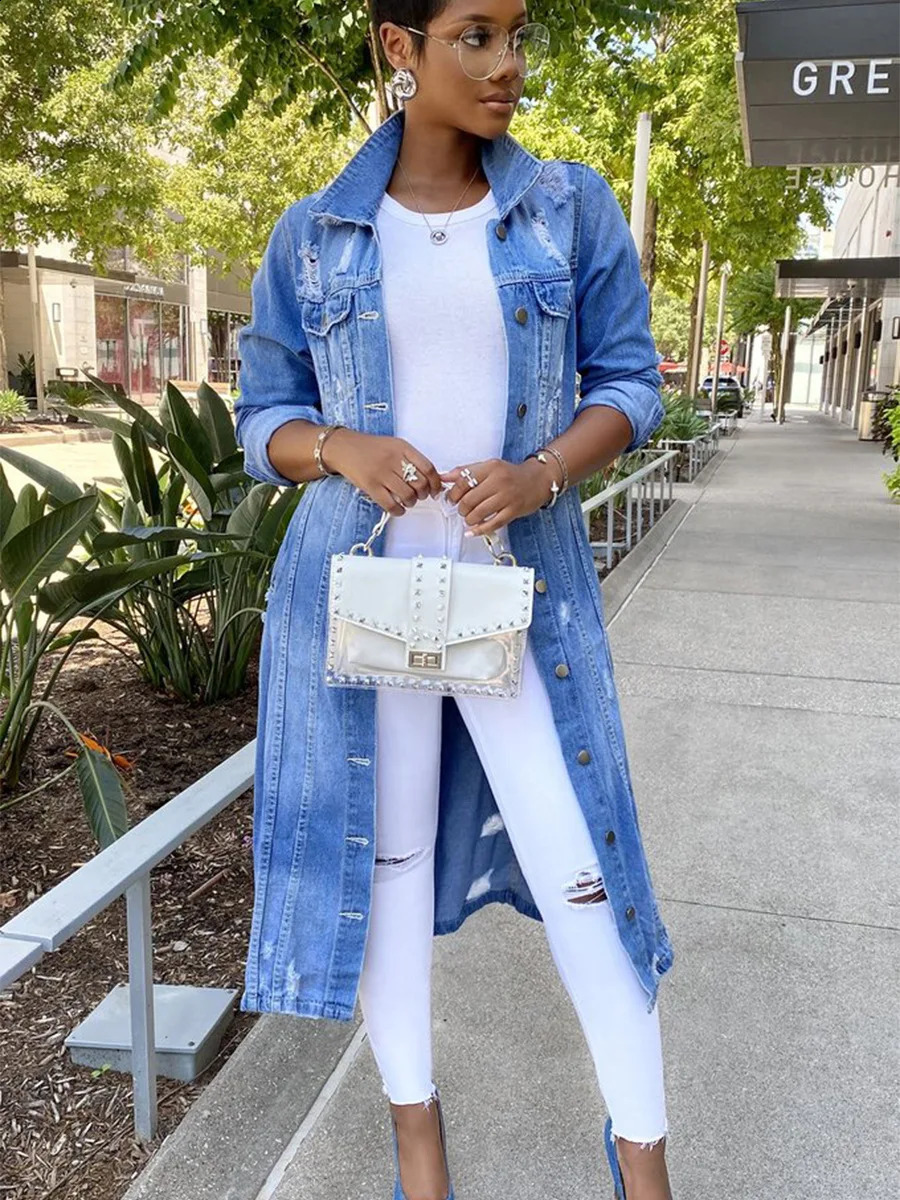 Autumn Women Sexy Ripped Denim Jackets 2023 Vintage Casual Long Jean Jacket Winter Female Sleeve Coat Streetwear 250319