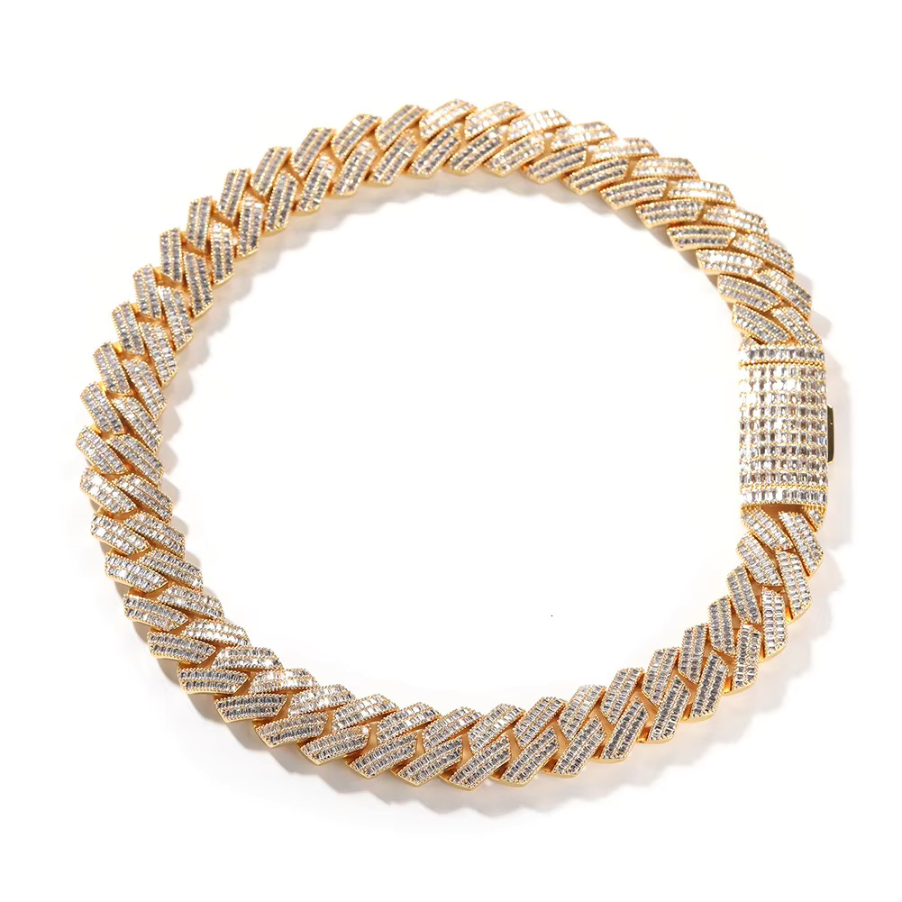 20mm Gold Cuban Link Chain Necklace Double Row T-Bar Clasp Hip Hop Lab-Grown Diamonds Silver Moissanite for Men