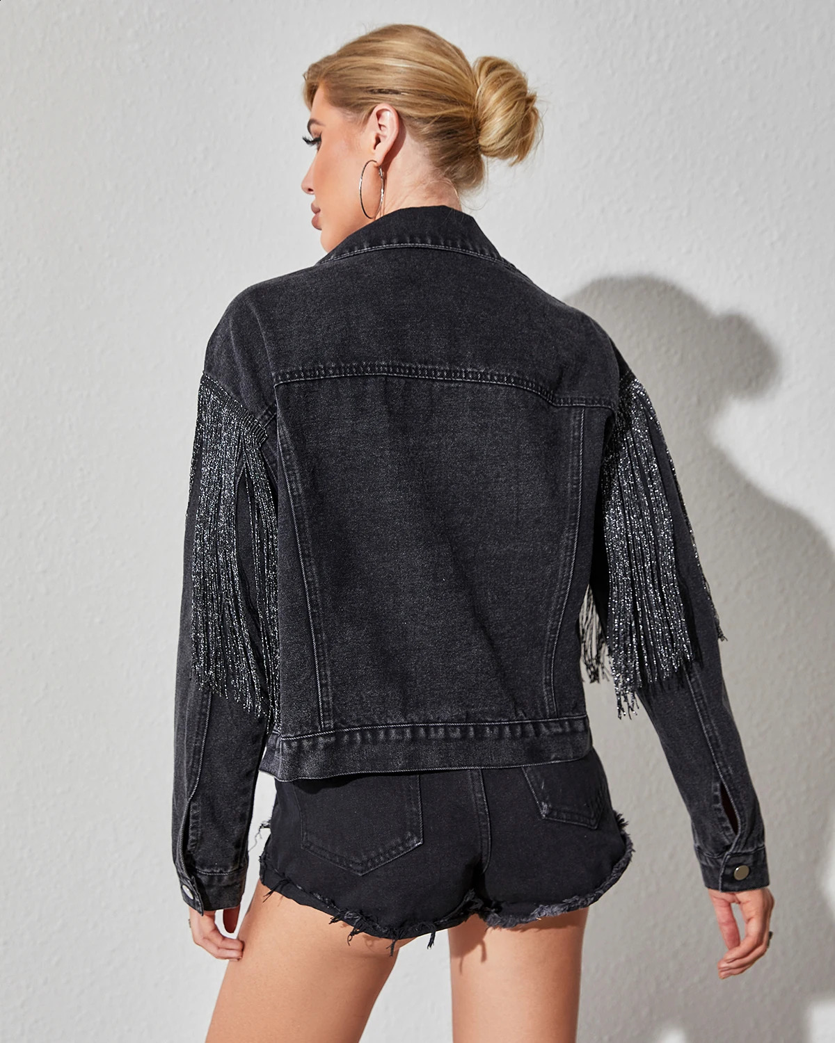 Womens boyfriend denim jacket long sleeved oversized edge 250319