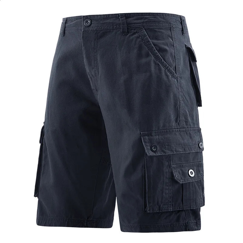 Mens summer Japanese workwear casual shorts with many pockets washed loose and comfortable 250317