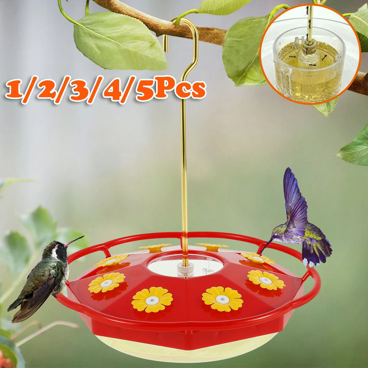 15Pcs Outdoor Hummingbird Feeder Wild Bird 8 Feeding Ports Ant and Bee Proof Floral Shape Hanging for Garden Yard 250318