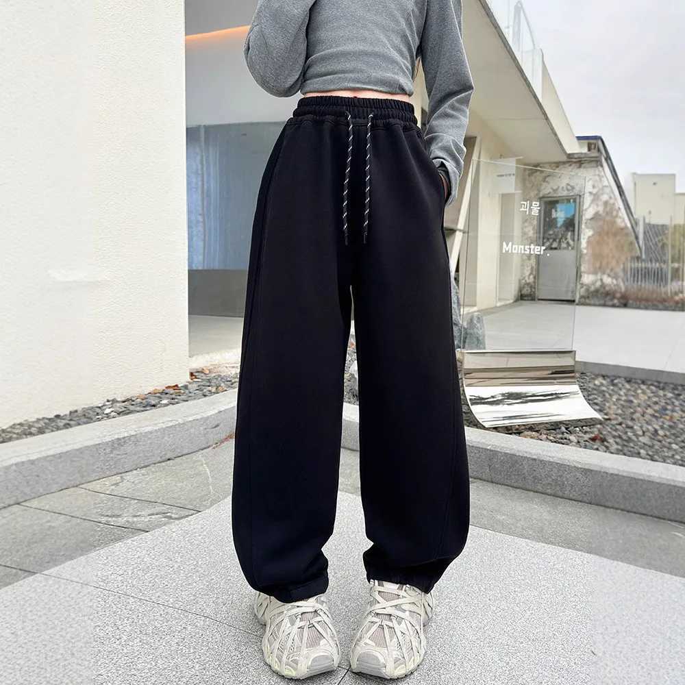 Spring autumn Kids Girls Cotton Sport Pants Casual Wide leg Teenage Girls Cargo Pants Children Trousers Beam Foot Pants PinkT250318
