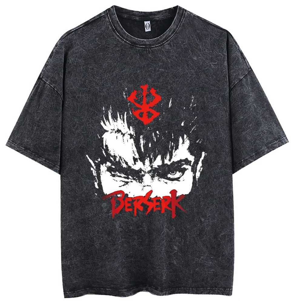 Mens Hip Hop T-shirt Retro Street Clothing Retro Laundry Anime Pattern Harajuku Cotton Casual Short SleeveT250318