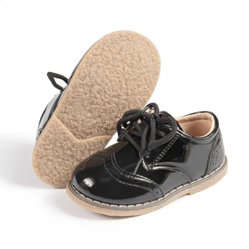 Retro leather classic PU shoes baby boys and girls lace casual childrens anti slip 250319