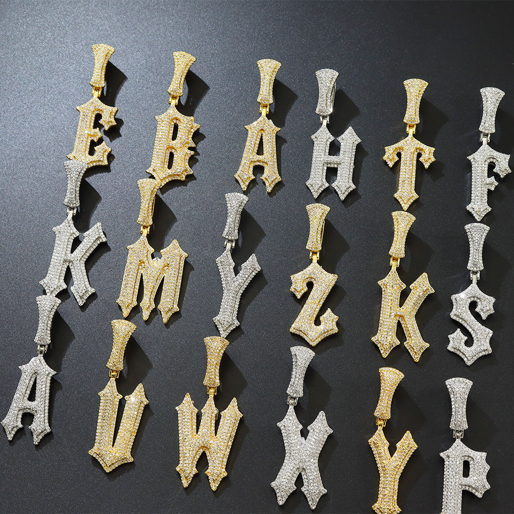 Moissanite A-Z Letter Jewelry Necklace Women Iced Out Prong Setting Pendant Personalized Charms Rapper Super Star Hip Hop Punk