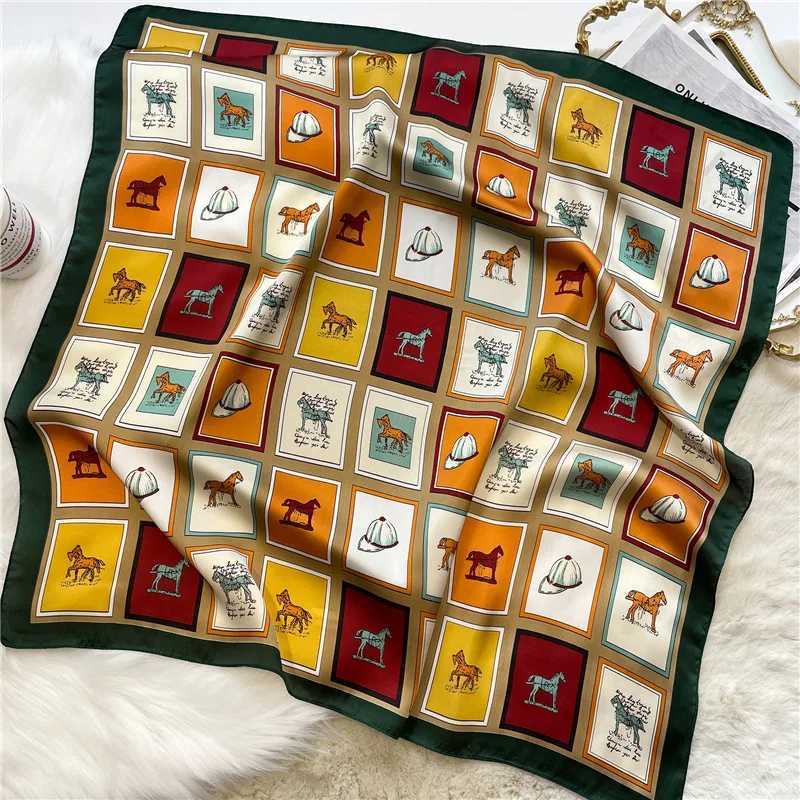 2023 Silk Shawl Print Scarf Cat Hair Wrap Neckerchief Fem Satin Square Scarf For Wen band Foard Hijab Bandana X250319