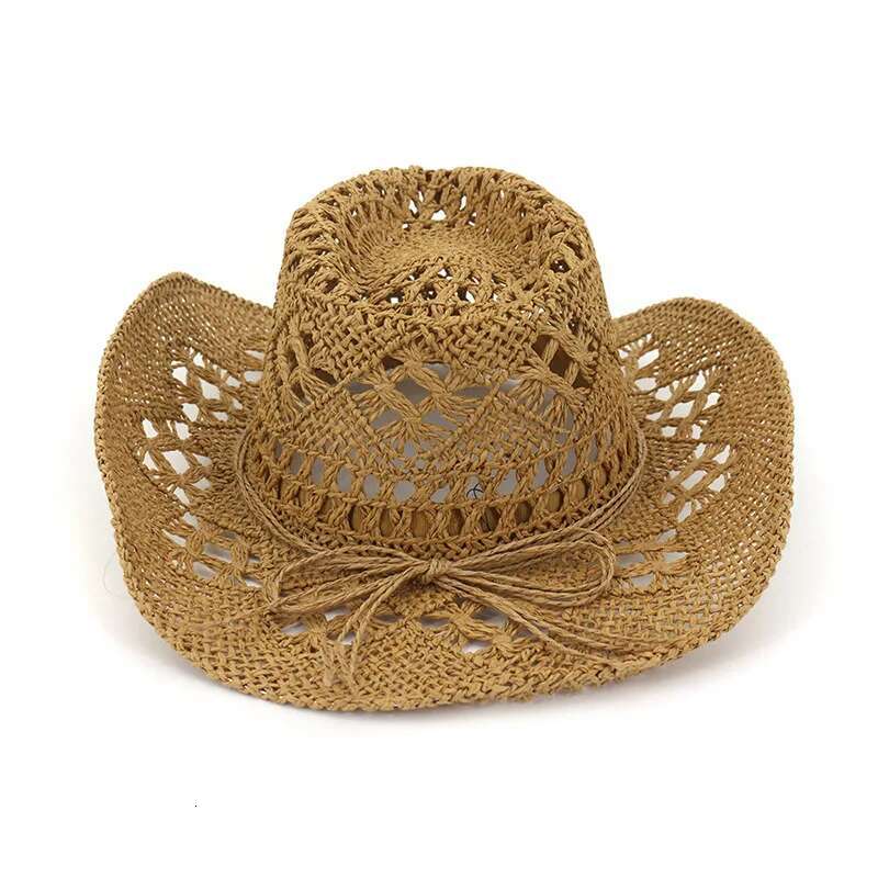 Fashion Hollowed Handmade Cowboy Straw Hat Women Men Summer Outdoor Travel Beach Hats Unisex Solid Western Sunshade Cap