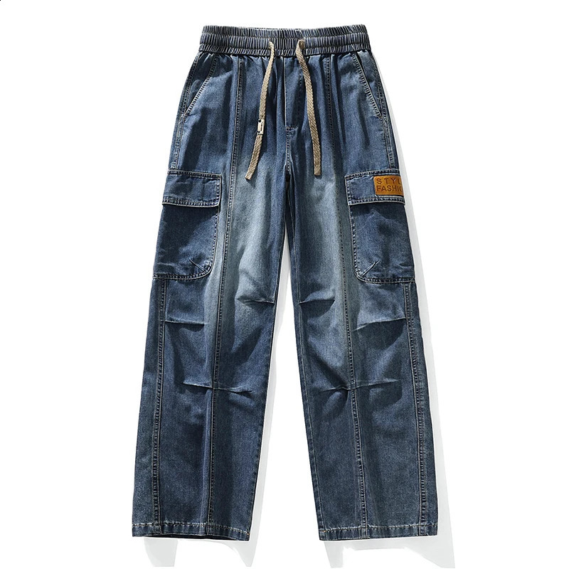 Vintage Jeans Pants for Men High Street Yellow Mud-Dyed Washed Ripped Denim Overalls Trousers Man Workwear Plus Size 6XL 7XL 8XL 250317