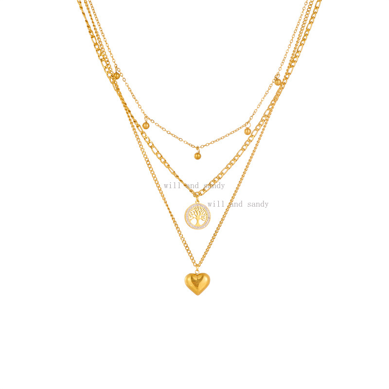 18k Gold Stacking Necklace Choker Designer Jewelry Crystal Tree of Life Heart Pendants Stainless Steel Gold Chains for Woman Luxury Jewelry Gift