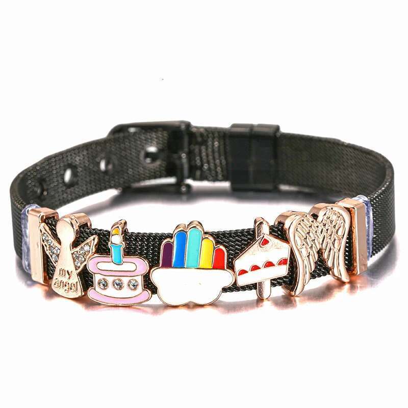 10mm Black Color Unicorn Rainbow Beads Charm Bracelets DIY Mesh Keeper Bracelet Bangle Pulseras Mujer For Women Men Jewelry Gift