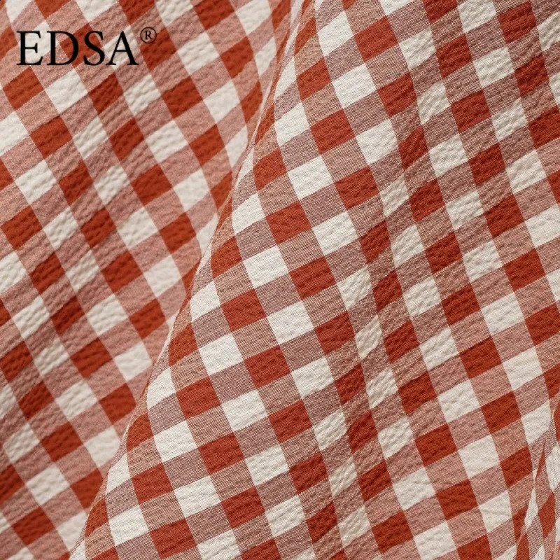 EDSA Womens Gingham Skirt Set Cut Shirt Thin Striped High Waist Straight Midi Skirts Street Suitable for Parties 250318