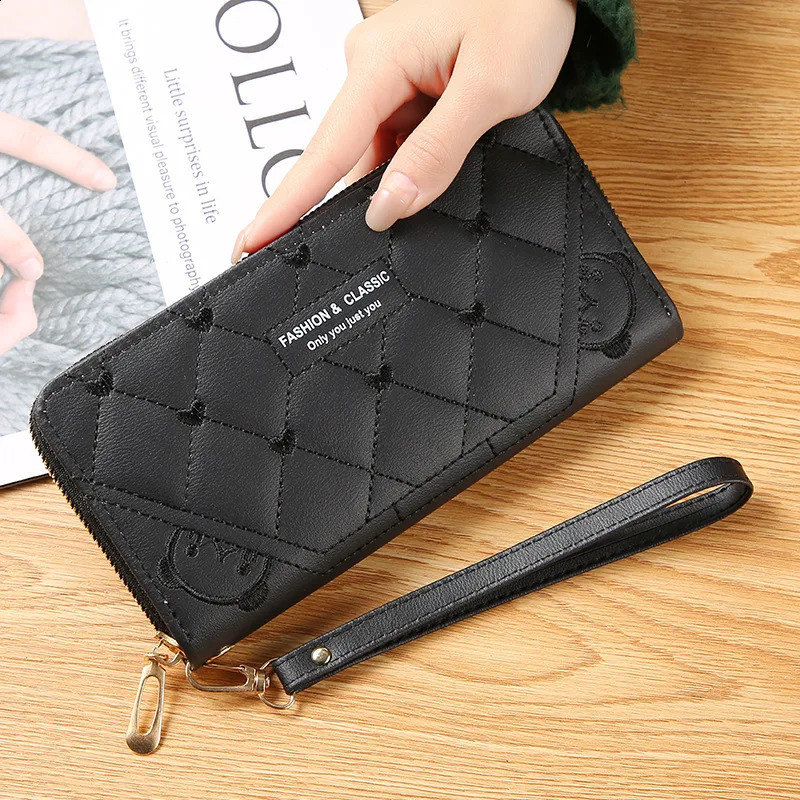 Womens long wallet Pu leather card holder large capacity buckle zipper coin wallet multi card organizer mobile phone bracelet handbag 250318