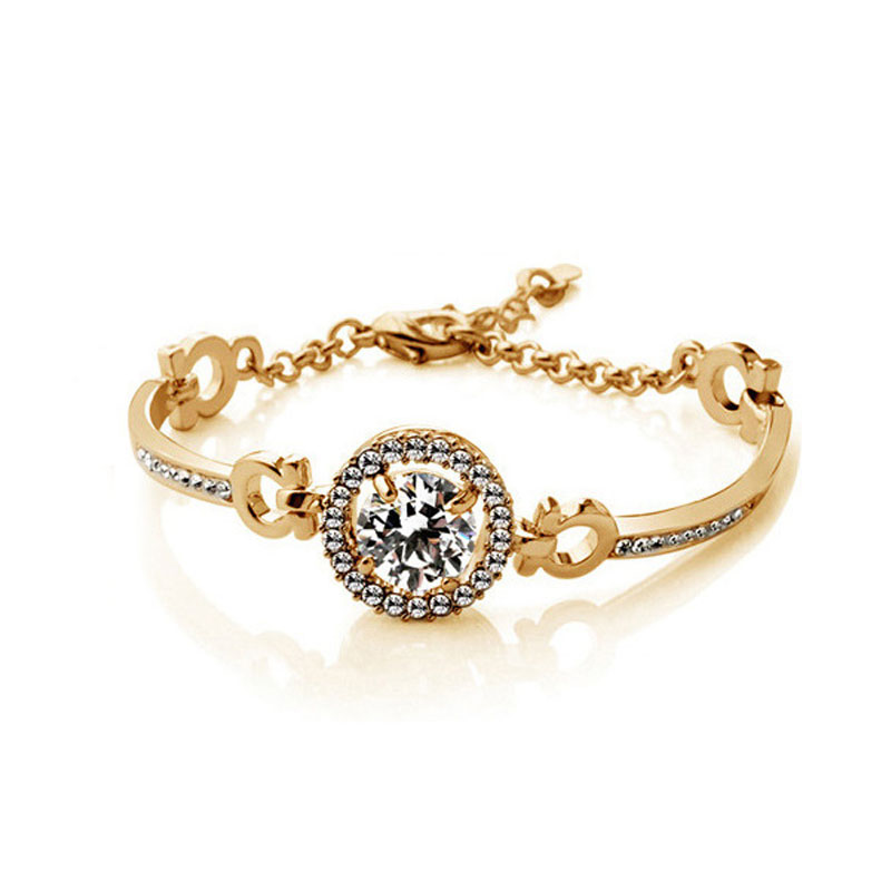 18K Rose Gold Silver Plated Austrian Crystal Charm Bracelet for Women Zirconia Bracelet Hand Chain Diamond Bracelets Wedding Jewelry Nice Gift Wholesa