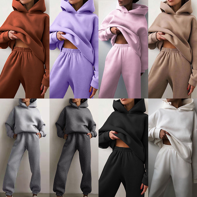2025 new women's spring hoodie solid color casual fashion sports pants two-piece set