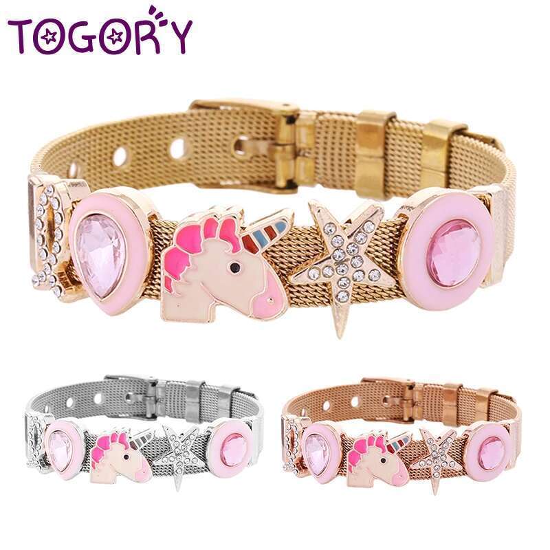New 10mm Cartoon Unicorn Beads Stainless Steel Mesh Bracelets DIY Charm Keeper Bracelets Bangle For Women Men Brand Jewelry Gift