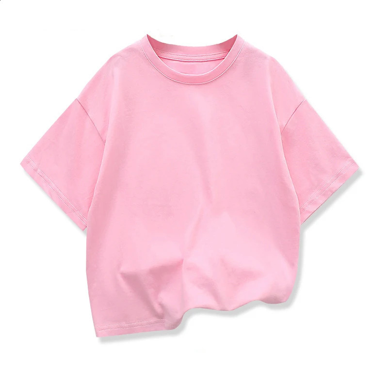 Childrens short sleeved Tshirt summer pure cotton Oneck loose sports shirt top 310 years old student shoulder down 250319