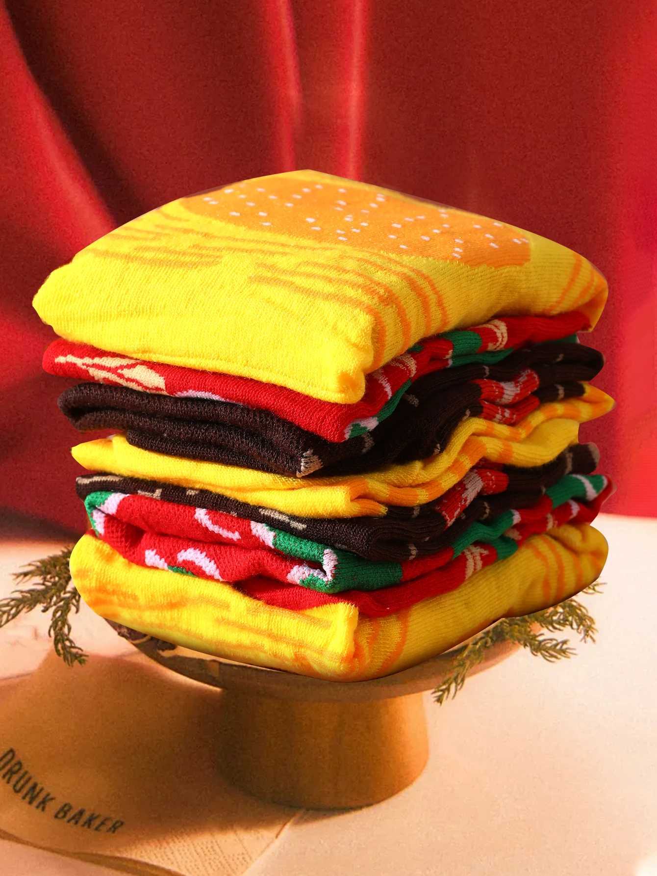 2 pairs of neutral cut socks in hamburger shape novel creative and fun vacation gift. X250319