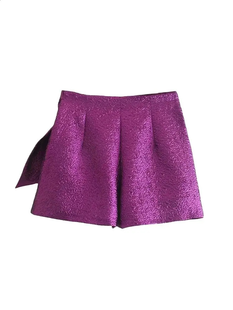TRZA Women Fashion With Bow Tied Textured Shorts Skirts Vintage High Waist Side Zipper Female Skort Mujer 250319