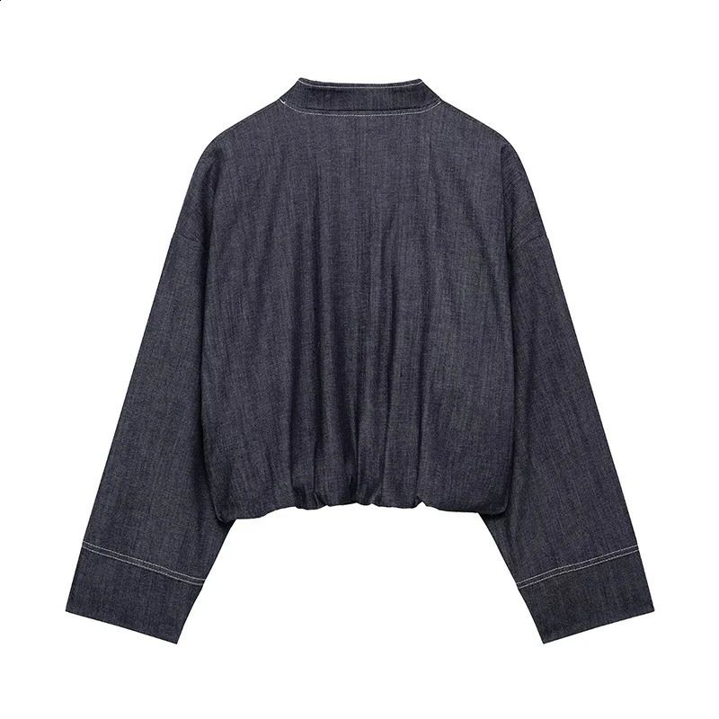 RAFZNB Womens Denim Bomber Jacket Fashion Stand Collar Long Sleeve Retro Unique Top 250319