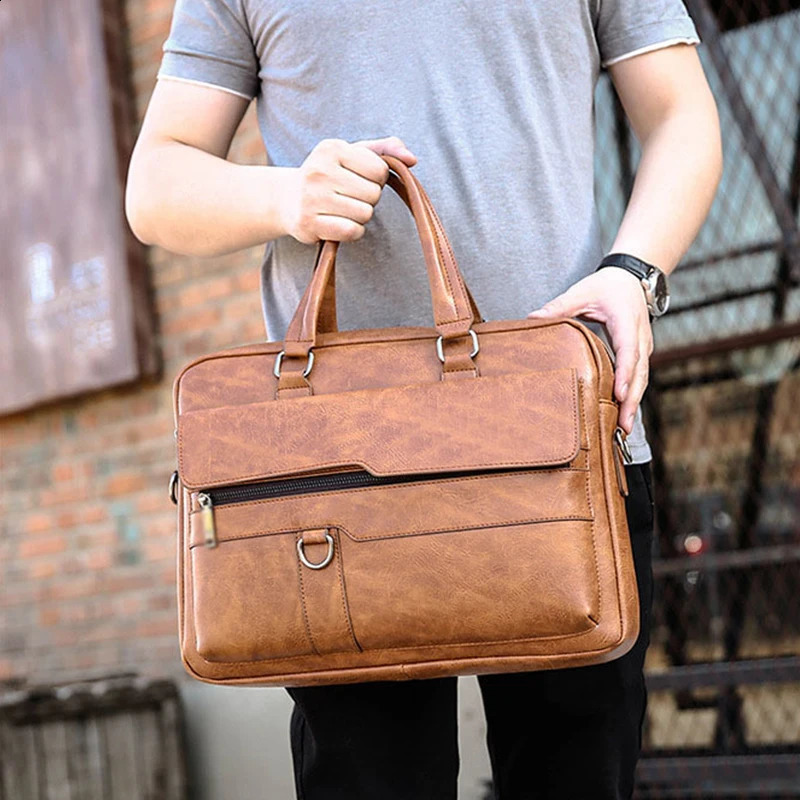 Polarshe Men Briefcase Bag Leather Man Handbag Large Capacity 14 inch Laptop Bag Business Man Shoulder Messenger Bag 250319 - view 4