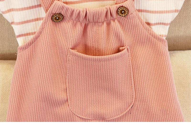 Summer Toddler Baby Girls Clothing Sets Kids Short Sleeves Cotton Stripped T-shirtSolid Overalls Infant Girls Casual Clothes 250319