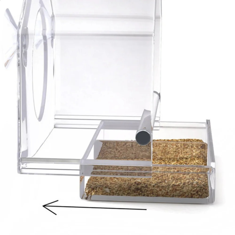 Acrylic Clear Glass Window Birds Hanging Feeder Birdhouse Food Feeding House Table Seed Peanut Suction Cup 250318