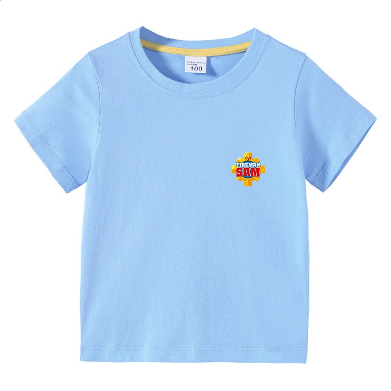 Kids Summer Basic T-shirt Fireman Sam Solid Color Tees 3 to 10 Years Children Clothes Boys Girls Round Neck Tops Birthday Gifts 250319
