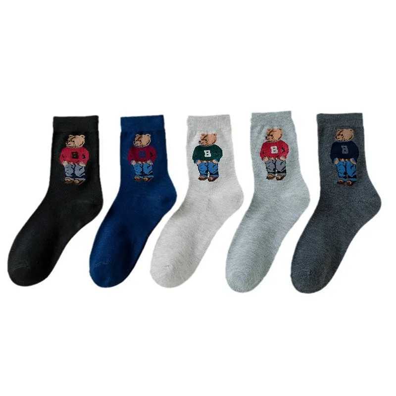 5 pairs of cute Kawaii Harajuku breathable autumn and winter fashionable bear socks for mens business Christmas gifts X250319
